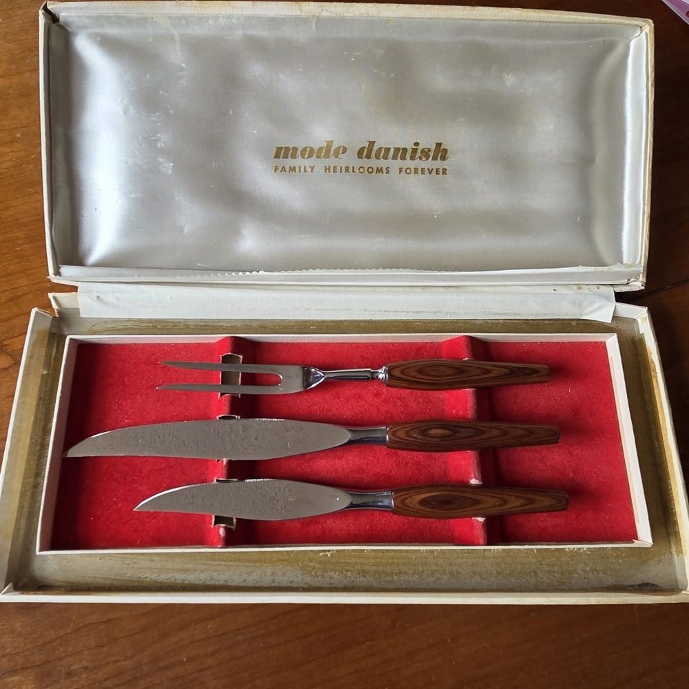 Mode Danish Family Heirlooms Forever Carving Set Fork 2 Knives Sheffield England